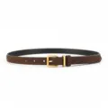 Elegant brown suede leather belt showcasing fine texture and golden buckle detail. - Coffee