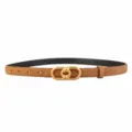 Brown suede belt for women with gold metal buckle, stylish thin waist belt for dresses and suits. - Brown