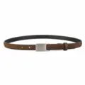 Detail shot of the brown suede women's belt with a sleek silver buckle, premium texture. - Coffee / 100cm