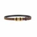 Brown genuine leather women belt with gold double ring buckle chic vintage waist accessory. - Coffee