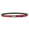Close-up detail showing the rich burgundy suede texture and polished silver buckle of the belt. - Angola Red / 100cm