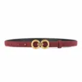 Elegant burgundy suede belt featuring a vintage gold double ring buckle for women fashion. - Angola Red