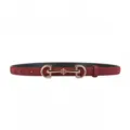 Wine red suede belt with gold horsebit buckle, vintage slim waist belt for women dresses. - Angola Red