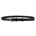Women black leather belt with silver pin buckle, minimalist style fashion waist belt daily - Black