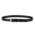Women black leather belt with elegant oval gold buckle for minimalist daily casual wear style - 100cm / Black