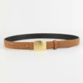 Women brown suede belt with gold square buckle stylish accessory for casual outfits jeans suits - 100cm / Brown