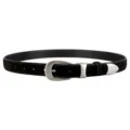 Stylish black suede women belt featuring silver tone metal buckle and tip, ideal for jeans. - 100cm / Black