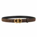 Women genuine leather belt retro fashion casual jeans trousers accessory gold buckle detail - Coffee