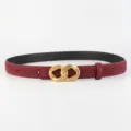 Women's stylish burgundy suede leather belt featuring a matte gold geometric buckle. - Angola Red