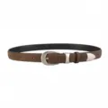 Womens brown suede belt with silver metal buckle, stylish retro accessory for jeans and casual wear. - 100cm / Coffee