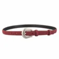 Red suede leather belt for women with vintage metal buckle, chic everyday trouser accessory. - Angola Red