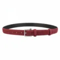 Burgundy suede belt detail showcasing the fine texture and silver metal pin buckle. - 100cm / Angola Red