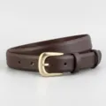 Women's dark brown leather belt with light gold retro buckle for casual outfits and skirts. - Width 2.3cm / Coffee