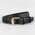 Classic black women's leather belt with light gold retro buckle for casual dress pants. - Width 2.3cm / Black