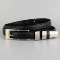 Women black leather thin belt with silver metal square buckle, versatile jeans skirt waist belt - 100cm / Black