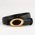 Women's black leather belt with stylish gold oval buckle, perfect for jeans and dresses. - 100cm / Black