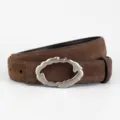 Women brown suede belt with irregular alloy buckle, chic casual jeans belt for daily wear. - 100cm / Coffee