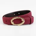 Women's Wide Suede Belt with Irregular Gold Buckle Fashion Casual Jeans Dress Belt - Angola Red