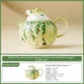 Handpainted willow pattern ceramic teapot with golden details, elegant green teapot for home use - Simplified Single Pot / 135ml