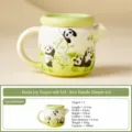 Cute panda ceramic teapot with green lid, home kung fu tea set, 400ml capacity, elegant design - Xianyu Teapot (Simple Packaging) / 400ml / Rock Mineral White Panda and Flowers