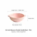 Pink ceramic double-ear noodle bowl with vertical stripes, 8.6-inch salad and soup bowl. - 8.6 Inch / Cherry Pink