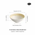 Cream yellow ceramic noodle bowl, 8 inches, 1200ml capacity, elegant fluted design for home kitchen. - 8 inch / Milk Yellow