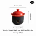 Handgemaltes schwarzes Goldsand Keramik Ming Ofen Set mit rotem Deckel, Durchmesser 14.5cm. - Handbemaltes Schwarzes Goldsand Tontopf Set