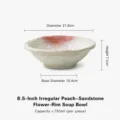 Bol de cerámica con esmalte reactivo y borde rosa, elegante tazón de sopa con borde floral. - Estilo de Borde de Flor con Textura de Piedra (26YG08-056) / 8,5 Pulgadas