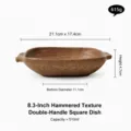 Retro ceramic double ear square baking dish, 8.3 inch glazed hammer texture dinner plate. - 8.3 Inch Kiln Change Hammered Square Plate / 21.1x17.4x4.7cm