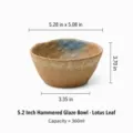 Bol de cerámica martillada hecho a mano, pequeño bol rústico de arroz y sopa para cocina. - Cuenco Pequeño en Forma de Hoja de Loto / Marrón con Efecto Horno