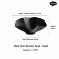 Black ceramic plum blossom bowl, flower shaped soup bowl, modern tabletop tableware. - S / Black