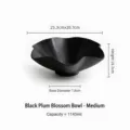 Black ceramic plum blossom bowl soup bowl with elegant line texture, home kitchen tableware. - M / Black