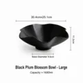 Black plum blossom ceramic bowl, large size, 1680ml capacity, elegant tableware display. - L / Black