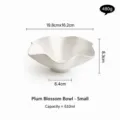 White ceramic plum blossom bowl, elegant floral soup bowl with delicate line texture design. - S / White