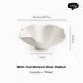 White ceramic plum blossom bowl, featuring elegant line texture, perfect for home dining. - M / White