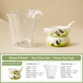 Ensemble filtre à thé en céramique panda et pichet en verre avec spécifications de taille. - Ensemble Filtre à Thé + Tasse en Verre Bégonia