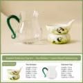 Ensemble de filtre à thé en céramique panda et pichet en verre à poignée verte. - Ensemble Filtre à Thé + Tasse en Verre Bourgeon à Poignée Verte