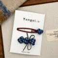 Cute blue plaid heart hair clip and hair tie set for sweet girls daily hair styling accessories - Navy Blue Plaid Heart Style