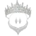Luxury bridal crown necklace earrings set silver crystal wedding tiara party jewelry accessories - Silver Set (XLEHTZ004+HG003)