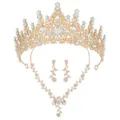 Bridal gold tiara crown necklace earrings set crystal wedding party jewelry accessories - Gold Set (XLEHTZ012+HG003)