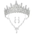 Bridal crown necklace earrings set crystal tiara wedding party jewelry accessory set silver - Silver Set (XLEHTZ012+HG003)