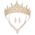 Bridal gold tiara crown necklace and earrings jewelry set for wedding party gown accessories. - Gold Set (XLEHTZ014+HG003)