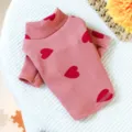 Schattige roze hondentrui met rode hartjes, zachte geribbelde stof, comfortabele puppykleding. - XS / Oudroze