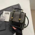 Retro college style small backpack variant, dark grey PU leather school bag for women. - No Pendant / Black