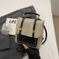 Small canvas backpack for women retro style commuter shoulder bag with top handle and straps - No Pendant / Beige And Black