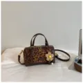Leopard Print Boston Bag Women Retro PU Leather Shoulder Crossbody Bag Daily Handbag SKU - With Pendant / Leopard Brown