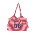 Moderna borsa shopper in tela a righe rosse e bianche, grande borsa a spalla casual. - 08 Rigato Rosso