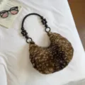 Sac sous-bras en peluche rétro pour femmes, sac à bandoulière duveteux mode automne. - Perle Brun Café