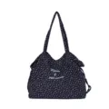 Borsa a tracolla in tela floreale blu scuro, grande borsa casual da donna per tutti i giorni. - MASION Floreale Blu Marino