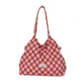 Borsa a tracolla in tela a quadri rosso e bianco grande borsa casual versatile da donna. - Quadri Rossi